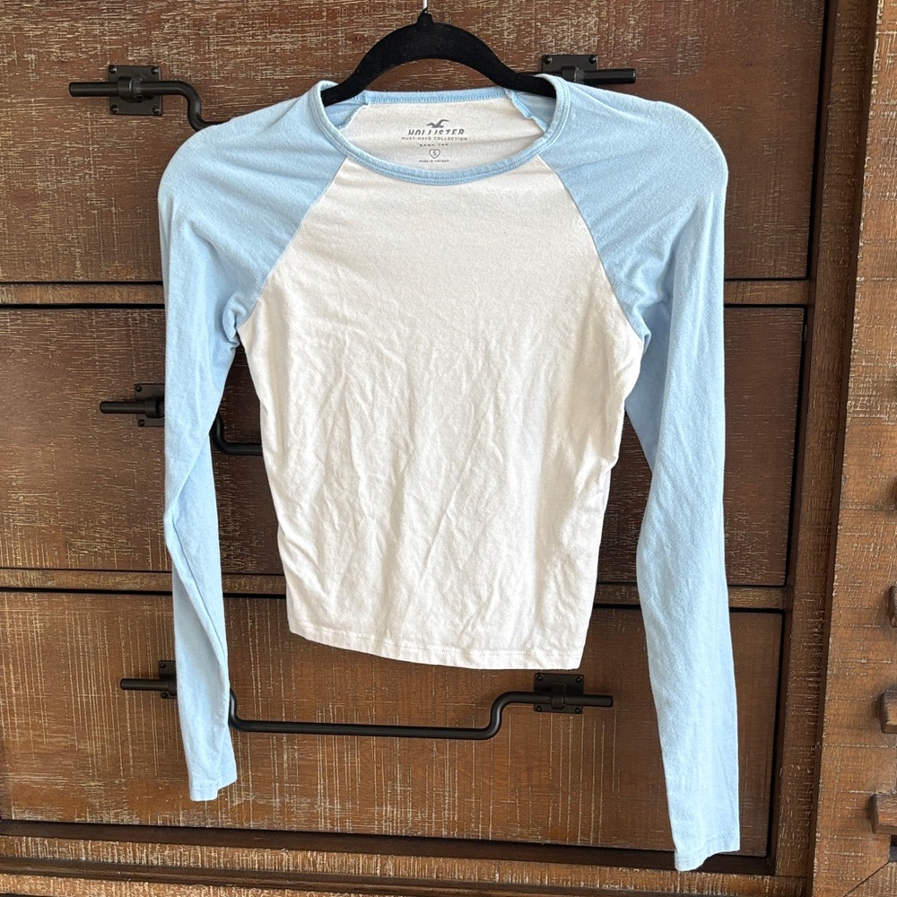 Hollister Light Blue and White Long Sleeve Tee